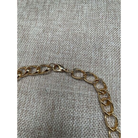 Rhinestone and Gold Tone Bold Chain Length Necklace Elegant - Picture 5 of 10